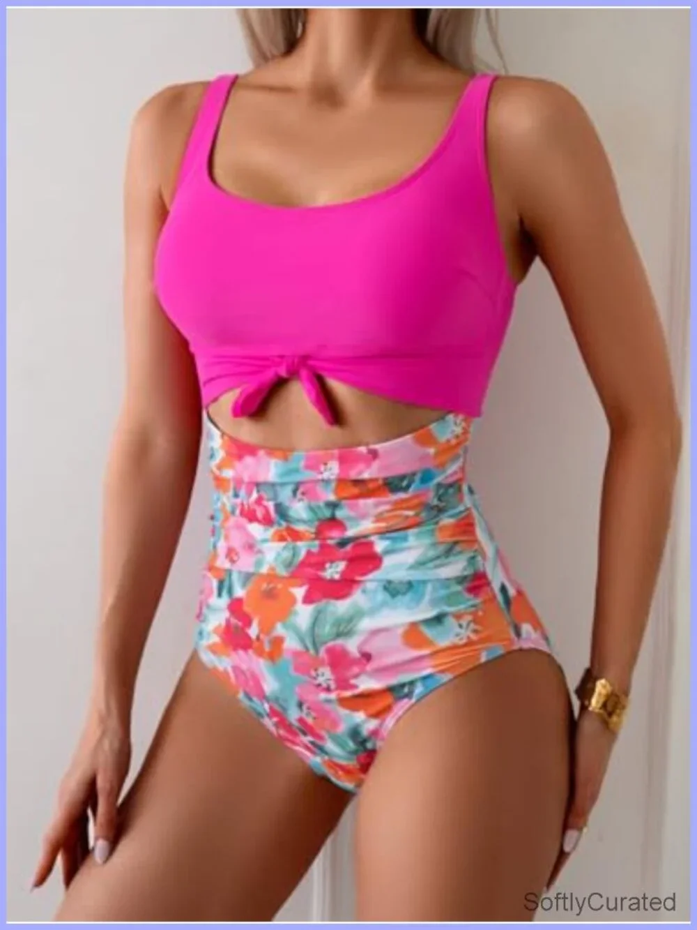 One Piece Swimsuit Tummy Control Slimming Cutout Tie Knot Swimwear